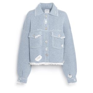 Veste Denim à franges en cachemire et coton